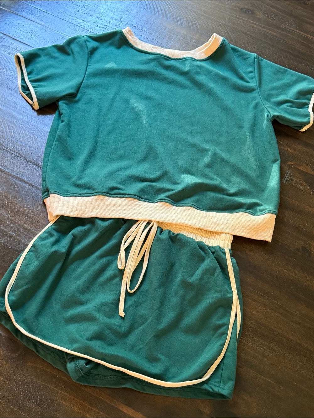 Women’s Teal Short-Sleeve Set with White Trim